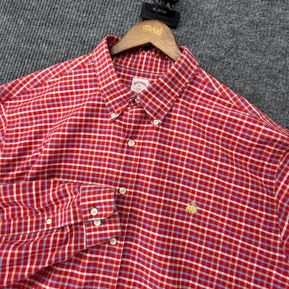 Brooks Brothers 346 Mens XXL Red Plaid Supima Cotton Non-Iron Button Down Shirt